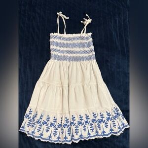 Polo Ralph Lauren White and Blue Embroidered  Cotton Kids Dress